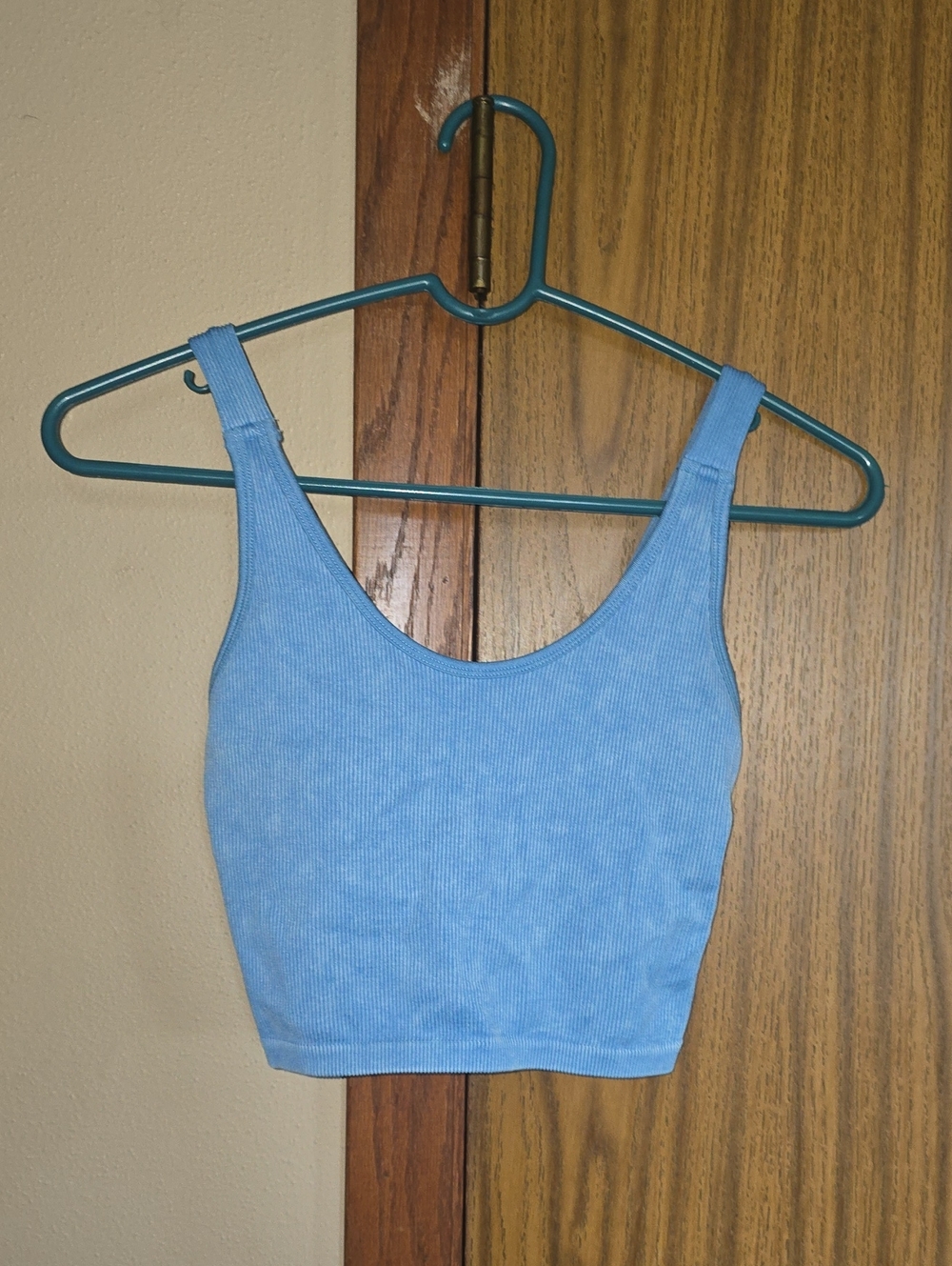 Blue Ribbed Scoop Neck Crop Tank - Women Tops